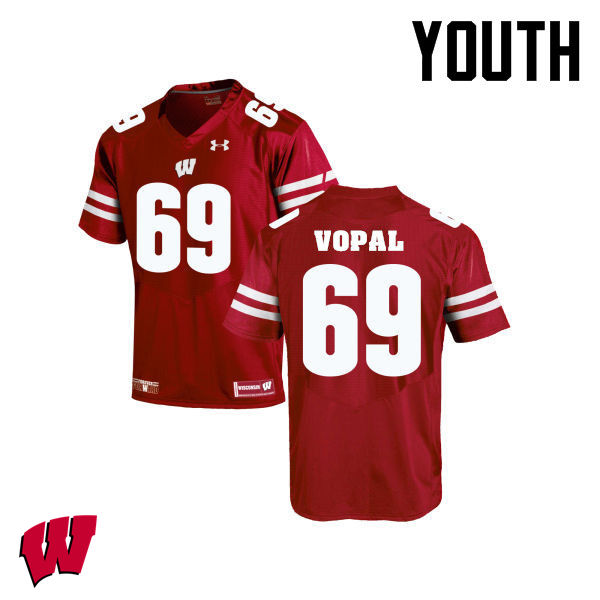 Wisconsin Badgers Youth #69 Aaron Vopal NCAA Under Armour Authentic Red College Stitched Football Jersey JC40I22EP